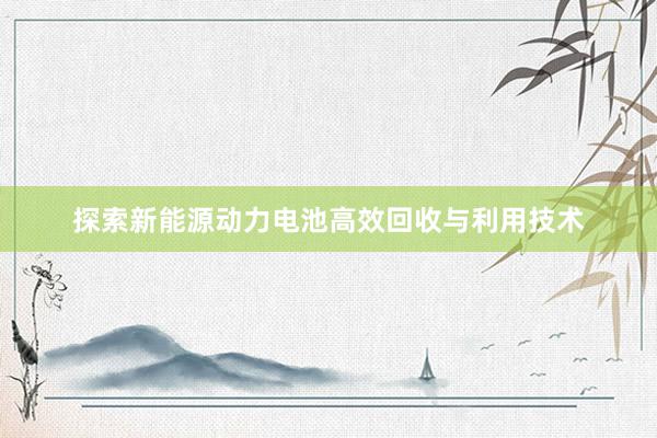 探索新能源动力电池高效回收与利用技术